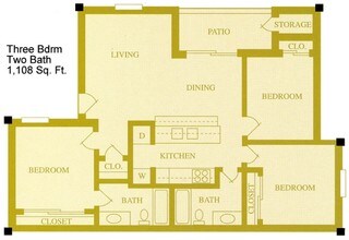 3 Beds, 2 Baths Model floor plan